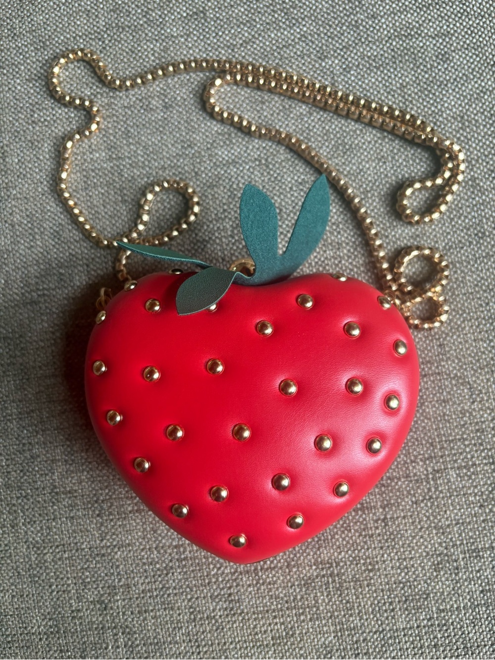 Red Strawberry Crossbody Bag with Gold Studs